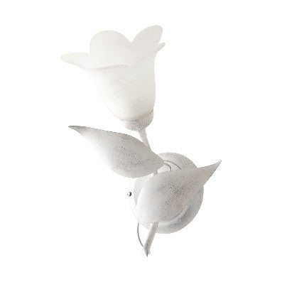 Applique Shabby Chic in Ferro Bianco e Argento o Avorio e Oro con Vetri Alabastro – Bianco / Argento