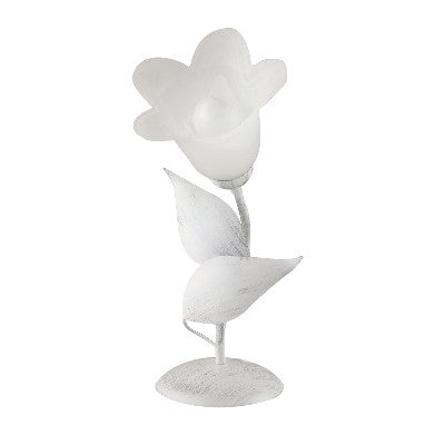 Lampada da Tavolo Shabby Chic in Ferro Bianco e Argento o Avorio e Oro con Vetri Alabastro – Bianco / Argento