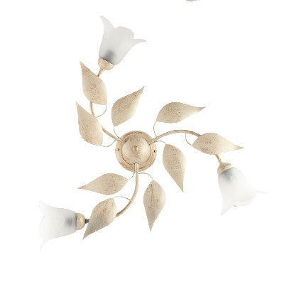 Plafoniera Shabby Chic in Ferro Bianco e Argento o Avorio e Oro con Vetri Alabastro – Avorio / Oro – 3 luci