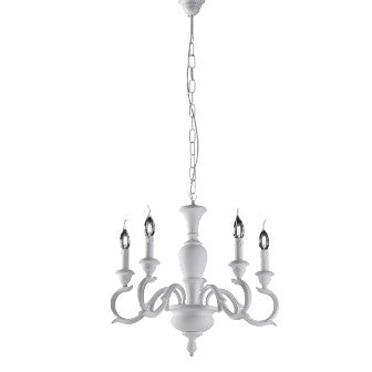 Lampadario Shabby Chic in Legno Bianco o Avorio e Foglia Oro – Bianco Shabby – 5 luci