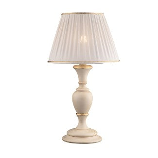 Lampada da Tavolo Shabby Chic in Legno Bianco o Avorio e Foglia Oro – Avorio / Foglia oro – Lume grande – 1 luce