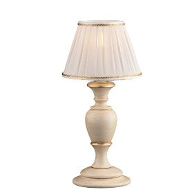 Lampada da Tavolo Shabby Chic in Legno Bianco o Avorio e Foglia Oro – Avorio / Foglia oro – Lumetto – 1 luce