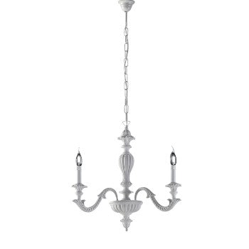 Lampadario Shabby Chic in Legno Bianco o Avorio e Foglia Oro – Bianco Shabby – 3 luci
