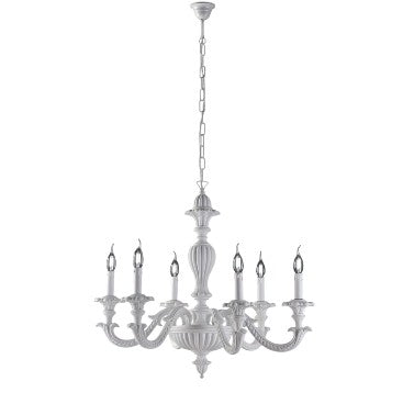 Lampadario Shabby Chic in Legno Bianco o Avorio e Foglia Oro – Bianco Shabby – 6 luci