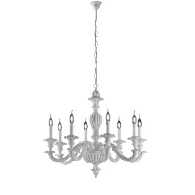 Lampadario Shabby Chic in Legno Bianco o Avorio e Foglia Oro – Bianco Shabby – 8 luci