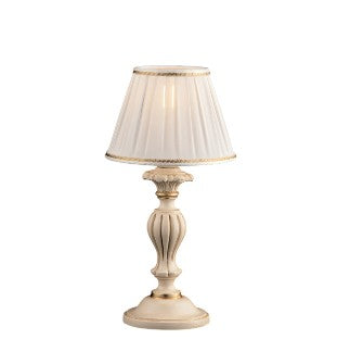 Lampada da Tavolo Shabby Chic in Legno Bianco o Avorio e Foglia Oro – Avorio / Foglia oro – Lumetto – 1 luce