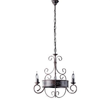 Lampadario Vintage in Ferro Nero Ruggine o Avorio Decapé – Nero / Ruggine – 3 luci