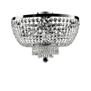 Plafoniera Classica in Ferro e Ottone Dorato o Cromato con Strass – Cromo Lucido – 6 luci