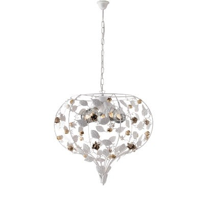Lampadario Shabby Chic in Ferro Bianco Shabby o Avorio Decapé – Bianco Shabby – 5 luci