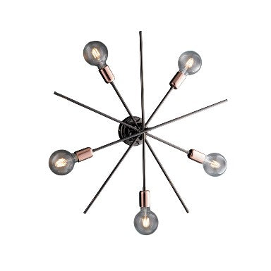 Plafoniera Moderna in Ferro Cromo Nero e Rame – Cromo Nero / Rame – 5 luci