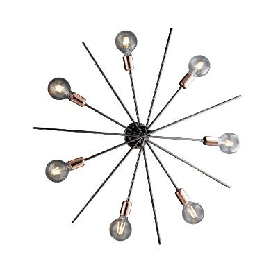 Plafoniera Moderna in Ferro Cromo Nero e Rame – Cromo Nero / Rame – 7 luci
