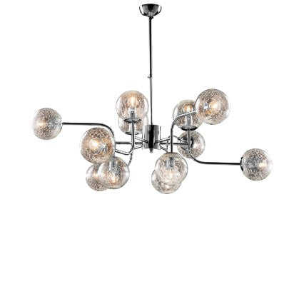 Lampada a Sospensione Moderna in Ferro Cromo Lucido con Sfere in Vetro – Cromo Lucido – 12 luci