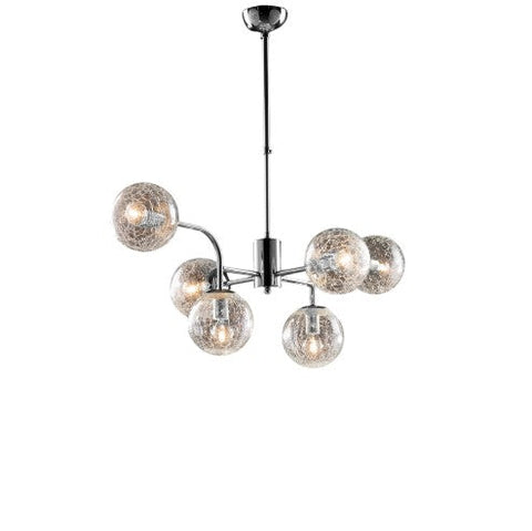 Lampada a Sospensione Moderna in Ferro Cromo Lucido con Sfere in Vetro – Cromo Lucido – 6 luci