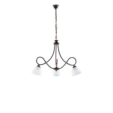 Lampadario Vintage in Ferro Nero Ruggine o Avorio Decapé con Vetri Alabastro – Nero / Ruggine – 3 luci – Ø58 cm
