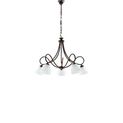 Lampadario Vintage in Ferro Nero Ruggine o Avorio Decapé con Vetri Alabastro – Nero / Ruggine – 5 luci