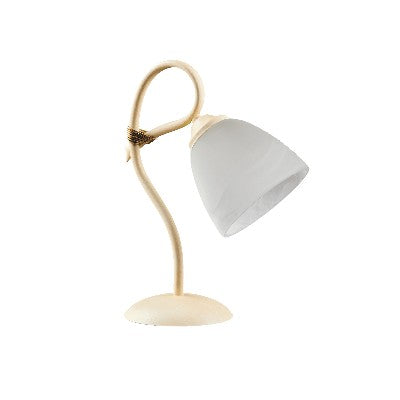 Lampada da Tavolo Vintage in Ferro Nero Ruggine o Avorio Decapé con Vetri Alabastro – Avorio / Decapè