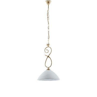 Lampadario Vintage in Ferro Nero Ruggine o Avorio Decapé con Vetri Alabastro – Avorio / Decapè – 1 luce