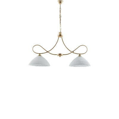 Lampadario Vintage in Ferro Nero Ruggine o Avorio Decapé con Vetri Alabastro – Avorio / Decapè – 2 luci