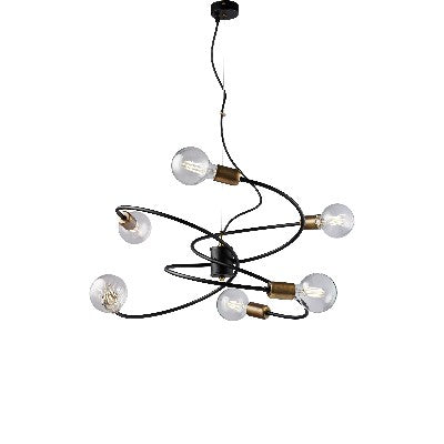 Lampada a Sospensione Moderna in Ferro Nero e Ottone Brunito – Nero – 6 luci