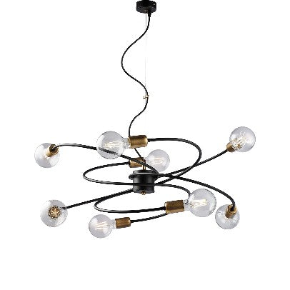 Lampada a Sospensione Moderna in Ferro Nero e Ottone Brunito – Nero – 8 luci