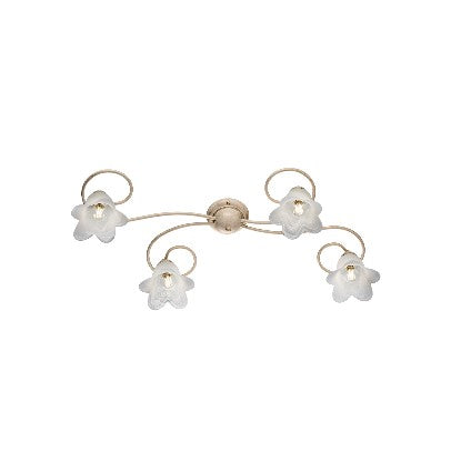 Plafoniera Vintage in Ferro Marrone o Avorio e Oro con Vetri Alabastro – Avorio / Oro – 4 luci