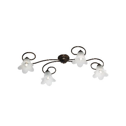 Plafoniera Vintage in Ferro Marrone o Avorio e Oro con Vetri Alabastro – Marrone / Oro – 4 luci