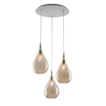 Lampada a Sospensione Moderna con Vetri Pyrex Trasparenti, Ambra o Grigi – Ambra – 3 luci rosone tondo