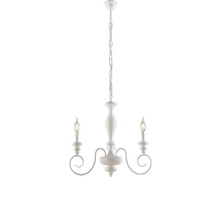 Lampadario Shabby Chic in Legno e Ferro Bianco o Tortora – Bianco Shabby – 3 luci