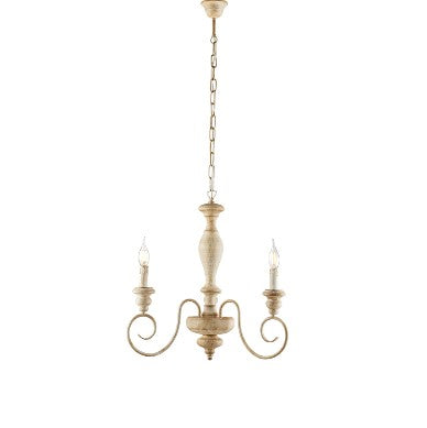 Lampadario Shabby Chic in Legno e Ferro Bianco o Tortora – Bianco / Tortora – 3 luci