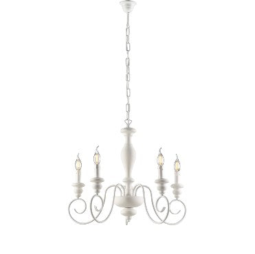 Lampadario Shabby Chic in Legno e Ferro Bianco o Tortora – Bianco Shabby – 5 luci