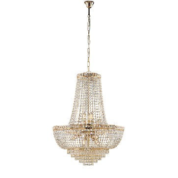 Lampadario Classico in Ferro e Ottone Dorato con Strass – Oro Lucido – 11 luci