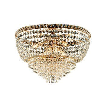 Plafoniera Classica in Ferro e Ottone Dorato con Strass – Oro Lucido – 6 luci