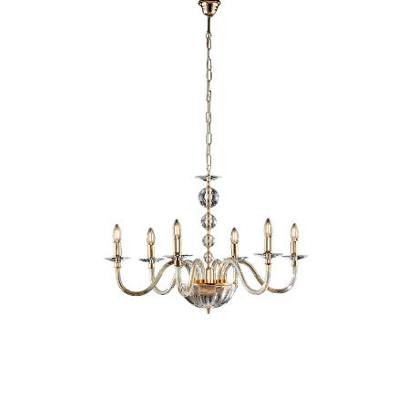 Lampadario Classico in Ferro Dorato e Cristallo – Cristallo / Oro Lucido – 6 luci