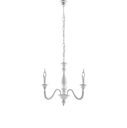 Lampadario Shabby Chic in Legno Bianco Shabby o Oro Antico – Bianco Shabby – 3 luci