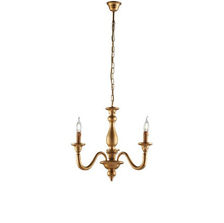 Lampadario Shabby Chic in Legno Bianco Shabby o Oro Antico – Oro Antico – 3 luci