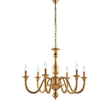 Lampadario Shabby Chic in Legno Bianco Shabby o Oro Antico – Oro Antico – 6 luci
