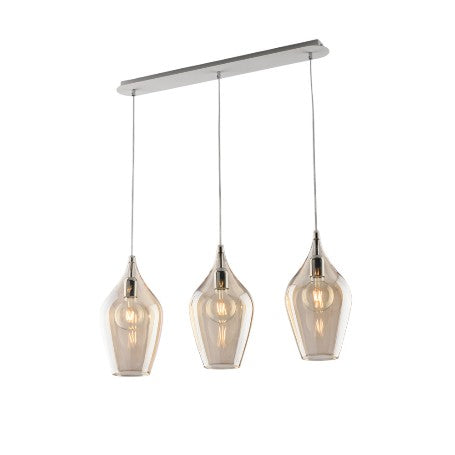 Lampada a Sospensione Moderna con Vetri Pyrex Trasparenti, Ambra o Grigi – Ambra – 3 luci su binario