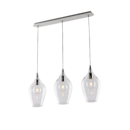 Lampada a Sospensione Moderna con Vetri Pyrex Trasparenti, Ambra o Grigi – Trasparente – 3 luci su binario
