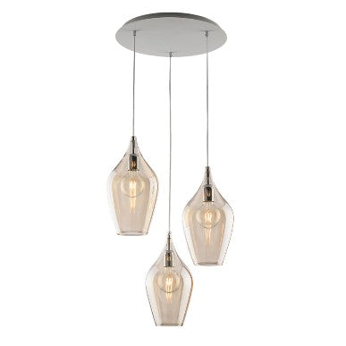 Lampada a Sospensione Moderna con Vetri Pyrex Trasparenti, Ambra o Grigi – Ambra – 3 luci rosone tondo