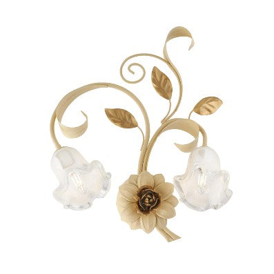 Applique Shabby Chic in Ferro Bianco Shabby o Avorio Decapé – Avorio / Oro – 2 luci