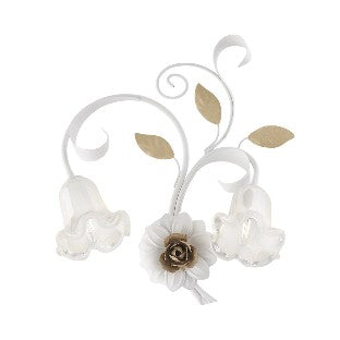 Applique Shabby Chic in Ferro Bianco Shabby o Avorio Decapé – Bianco / Oro – 2 luci