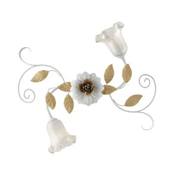 Plafoniera Shabby Chic in Ferro Bianco Shabby o Avorio Decapé – Bianco / Oro – 2 luci