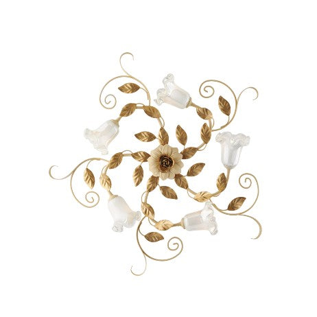 Plafoniera Shabby Chic in Ferro Bianco Shabby o Avorio Decapé – Avorio / Oro – 5 luci