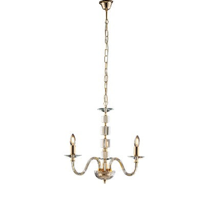 Lampadario Classico in Ferro Dorato e Cristallo – Cristallo / Oro Lucido – 3 luci