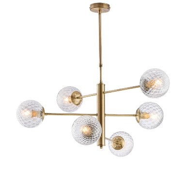 Lampada a Sospensione Moderna in Ferro Cromato o Bronzato con Sfere in Vetro – Bronzato – 6 luci – Standard