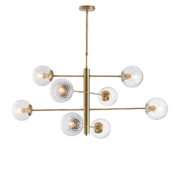 Lampada a Sospensione Moderna in Ferro Cromato o Bronzato con Sfere in Vetro – Bronzato – 8 luci – Standard
