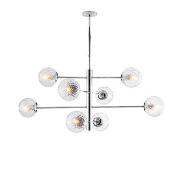 Lampada a Sospensione Moderna in Ferro Cromato o Bronzato con Sfere in Vetro – Cromo Lucido – 8 luci – Standard