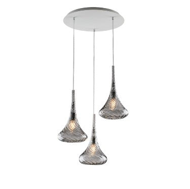 Lampada a Sospensione Moderna con Vetri Pyrex Trasparenti, Ambra o Grigi – Grigio – 3 luci rosone tondo