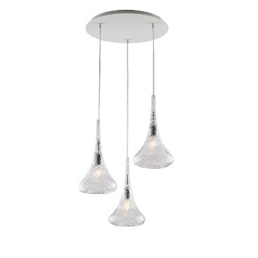 Lampada a Sospensione Moderna con Vetri Pyrex Trasparenti, Ambra o Grigi – Trasparente – 3 luci rosone tondo