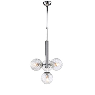 Lampada a Sospensione Moderna in Ferro Cromato o Bronzato con Sfere in Vetro – Cromo Lucido – Standard